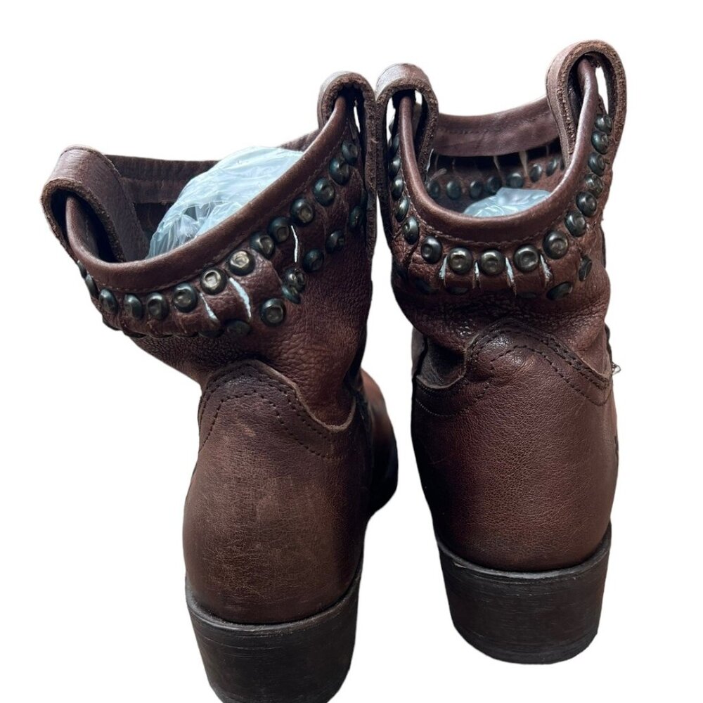 Frye Leather Boots Size 7.5 B Diana Studded Western Ankle Boots Brown 3477977 - Picture 3 of 6